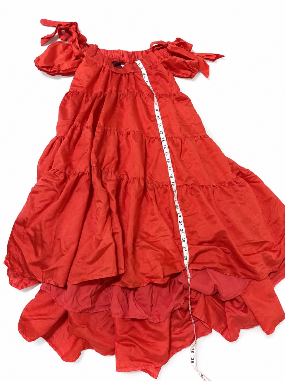 Anthropologie Orange Tiered High-Low Tie-Shoulder Dress - Picture 3 of 7